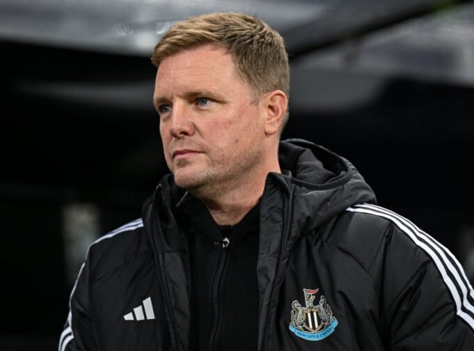 NEWCASTLE UPON TYNE, ENGLAND - OCTOBER 01: Newcastle United Head Coach Eddie Howe looks on during the Carabao Cup Third Round match between Newcastle United and AFC Wimbledon at The Cherry Red Records Stadium on October 01, 2024 in Wimbledon, England. (Photo by Serena Taylor/Newcastle United via Getty Images)