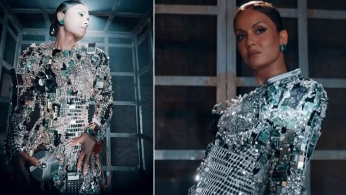 Natasha Poonawalla Stops Fashion Traffic in Iconic Schiaparelli Motherboard Haute Couture Dress Featuring Flip Phones, CDs, Calculators and More, Watch Video