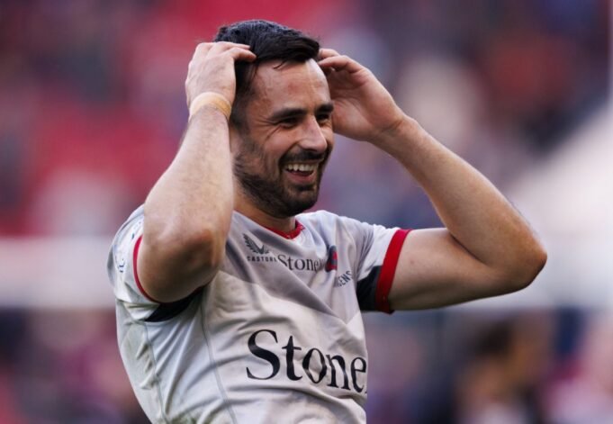 BRISTOL, ENGLAND - OCTOBER 19: Saracens' Alex Lozowski is all smiles at the final whistle during the Gallagher Premiership Rugby match between Bristol Bears and Saracens at Ashton Gate on October 19, 2024 in Bristol, England. (Photo by Bob Bradford - CameraSport via Getty Images)